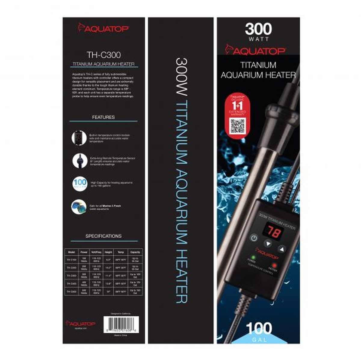 AQUATOP 300W Titanium Heater with Controller for Aquariums up to 100 Gallons TH-C300