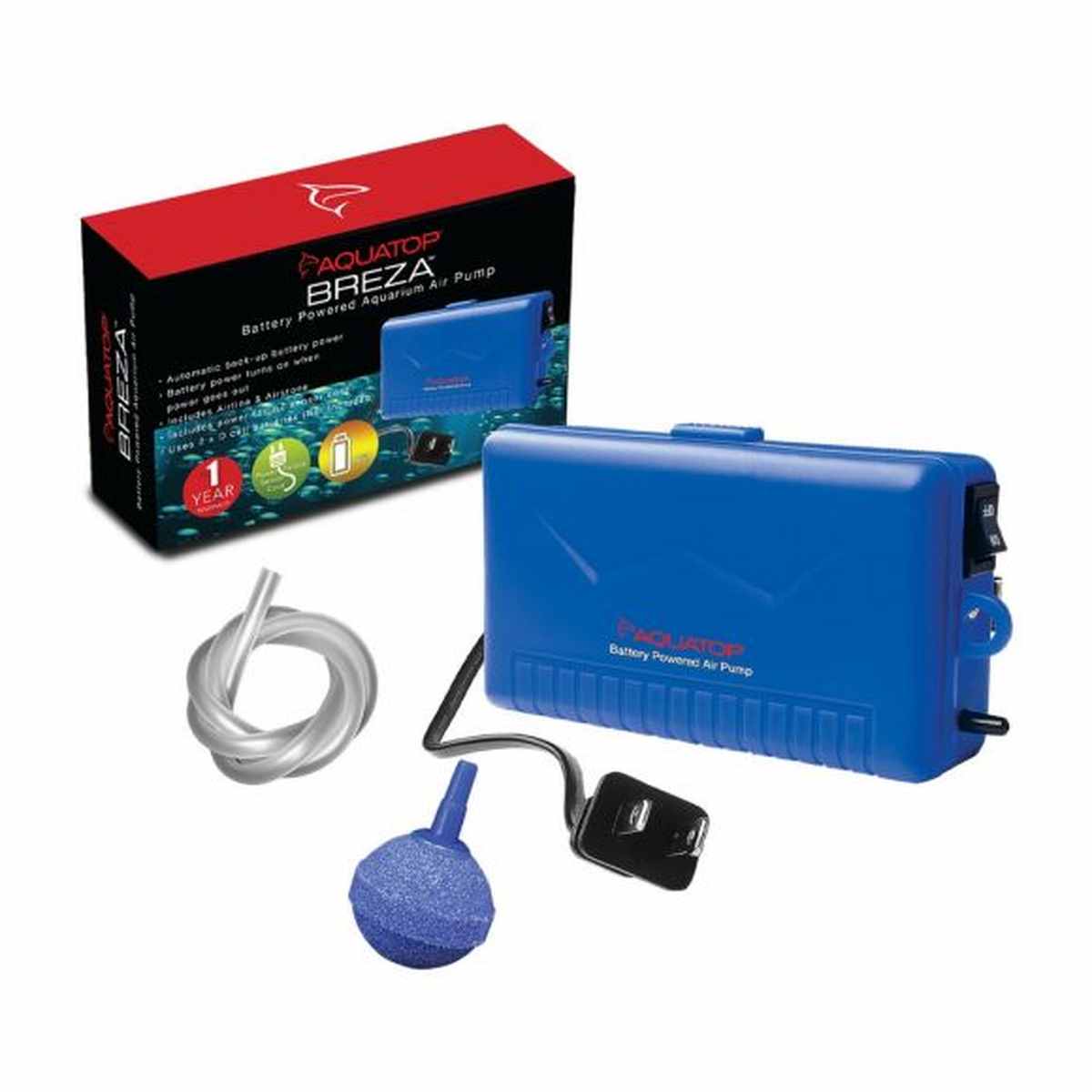 AQUATOP BREZA Battery Powered Air Pump with AC Power Failure Sensor Automatic Backup, AC-DC-One