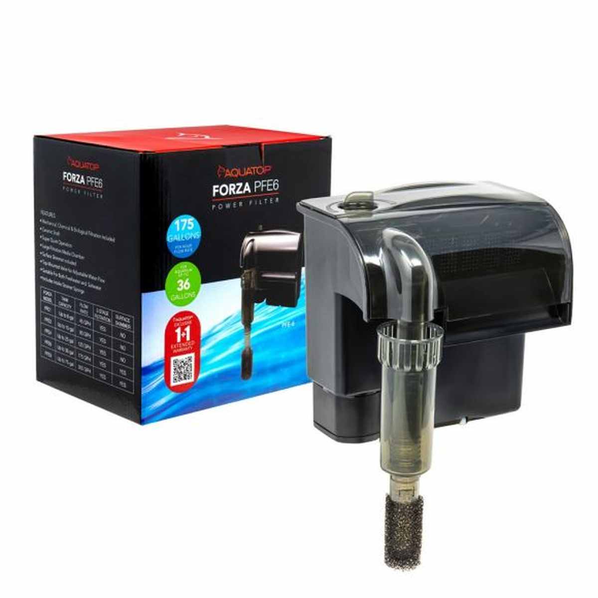 AQUATOP Forza 175 GPH Power Filter for up to 36 Gallon Aquariums, Advanced Filtration Design, PFE-6 Aquatop