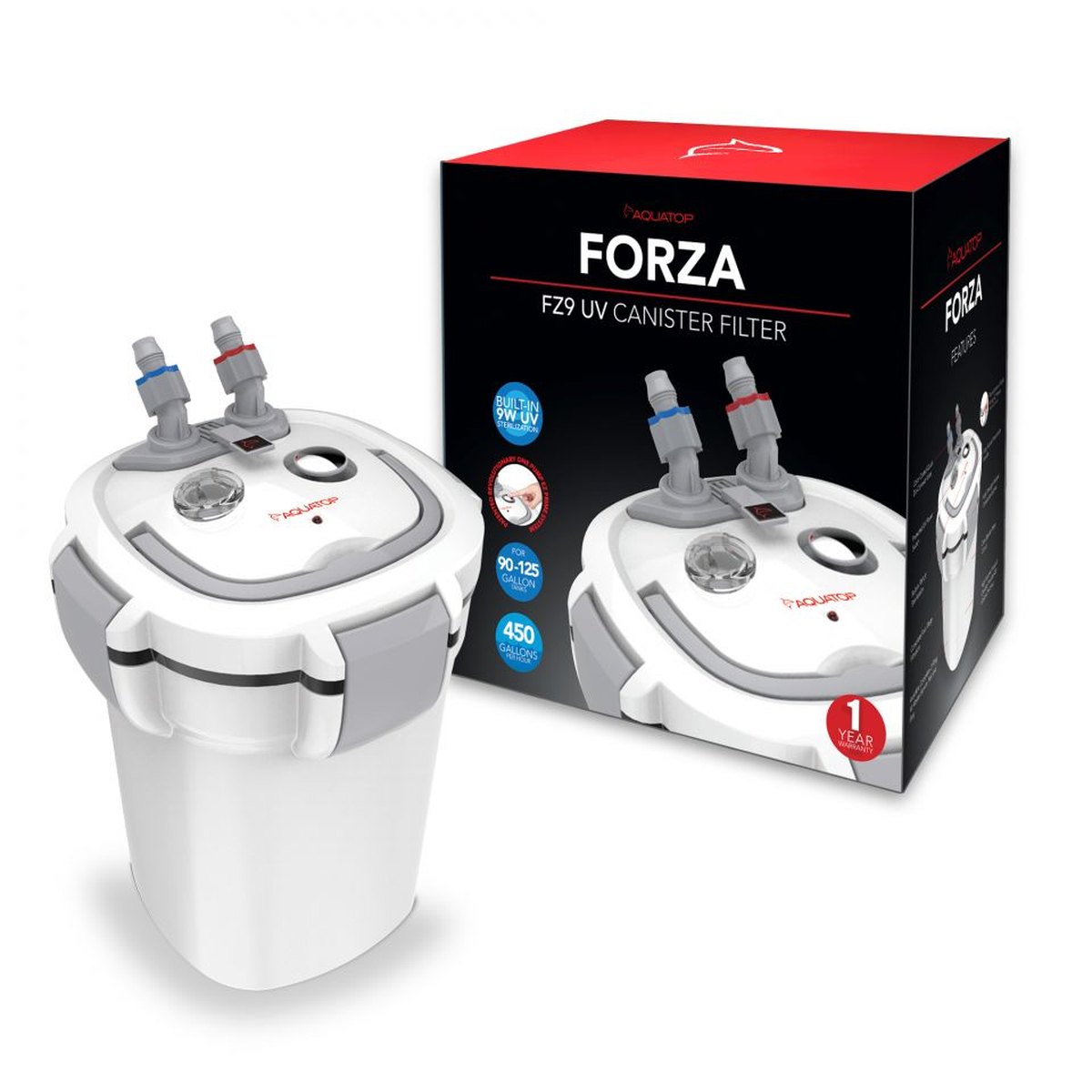 AQUATOP Forza Canister Filter - 9W UV - 450 GPH Flow Rate - for 90-125-Gal Tanks, FZ9 Aquatop