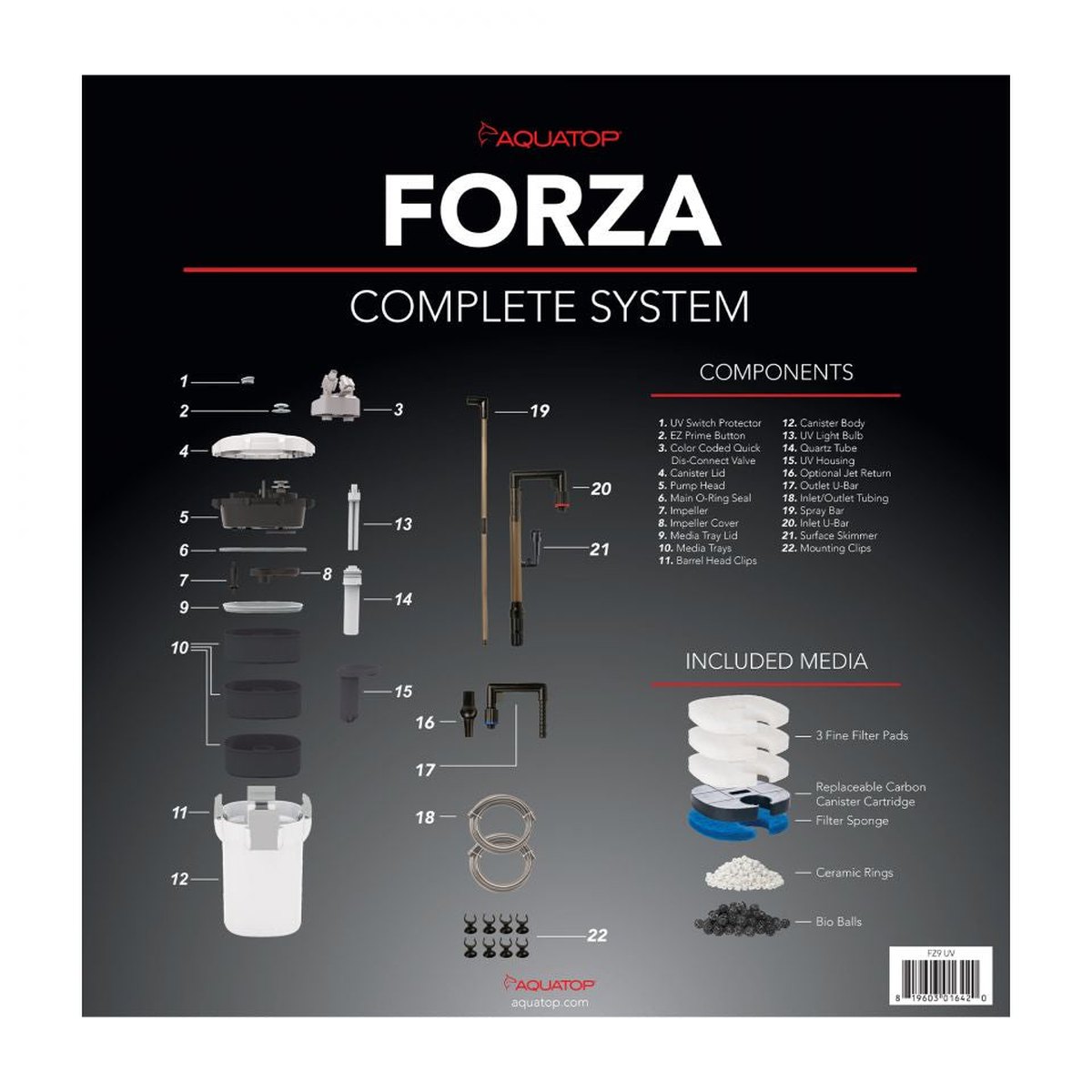 AQUATOP Forza Canister Filter - 9W UV - 450 GPH Flow Rate - for 90-125-Gal Tanks, FZ9 Aquatop