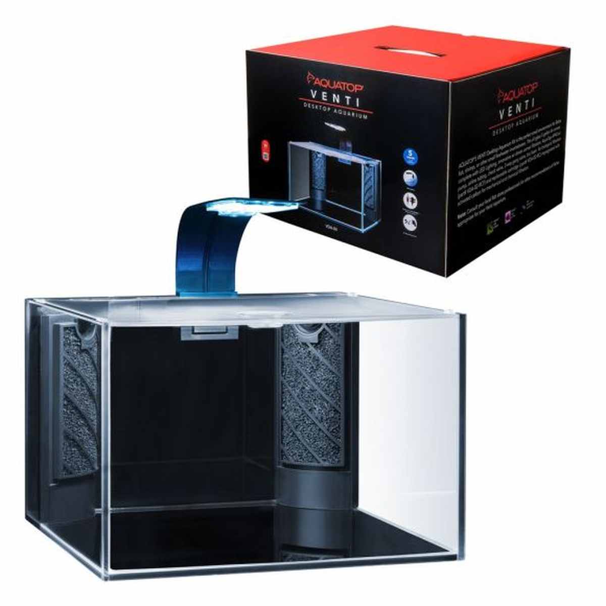 AQUATOP Venti 5-Gallon Glass Aquarium Kit with LED Light, Breza Air Pump & Filter Cartridge VDA-04