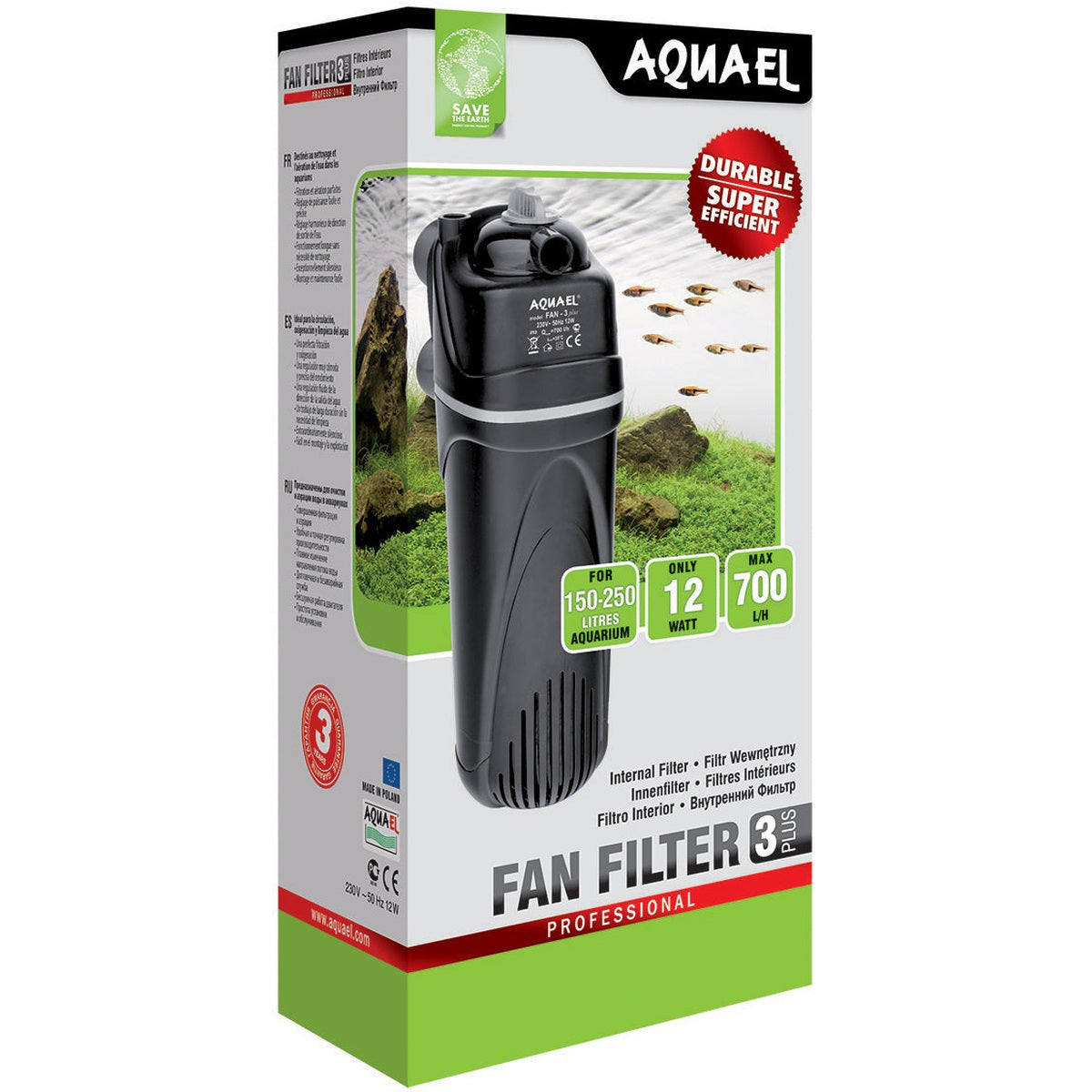 AquaEl Fan Filter 3 Internal Filter 185gph