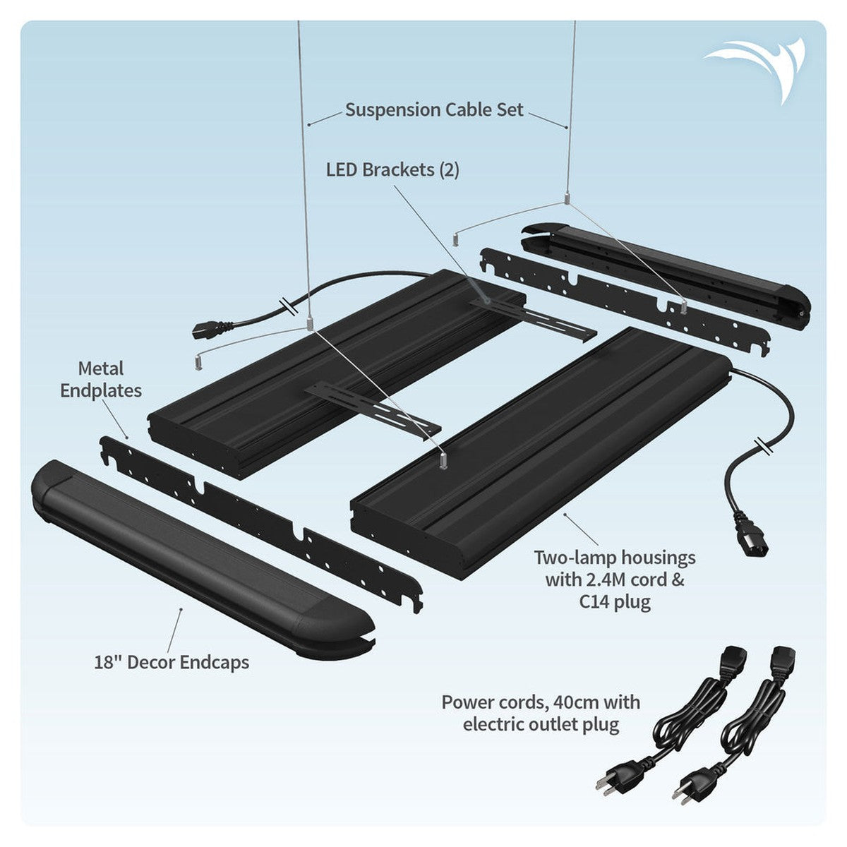 Aquatic Life G3 T5 HO Hybrid 4-Lamp Mounting System Fixture, Black 24-Inch