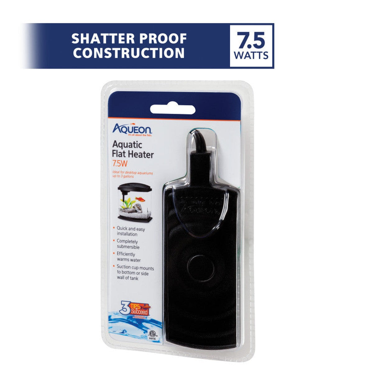 Aqueon 7.5W Flat Submersible Aquarium Heater – For Aquariums Up to 3 Gallons Aqueon