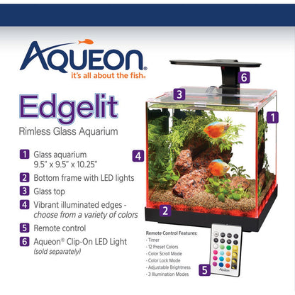Aqueon Edgelit Rimless Cube Glass Aquariums Aqueon