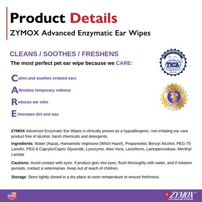 ZYMOX Advanced Enzymatic Ear Wipes ZYMOX