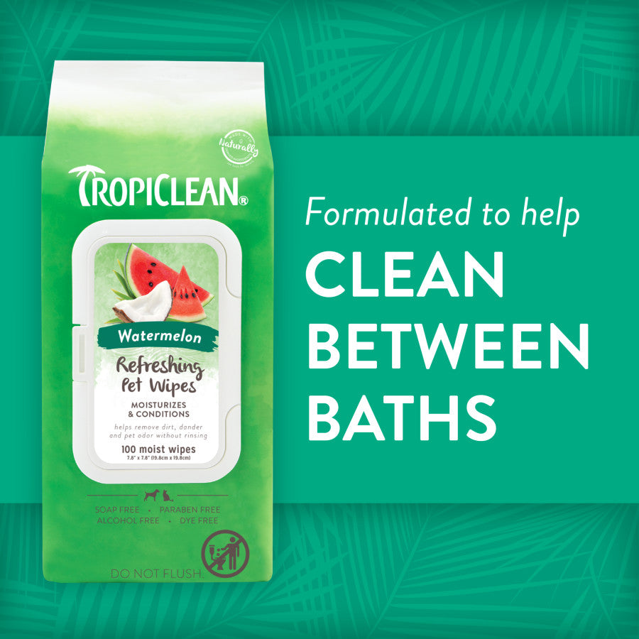 TropiClean Watermelon 2-in-1 Refreshing Pet Wipes.