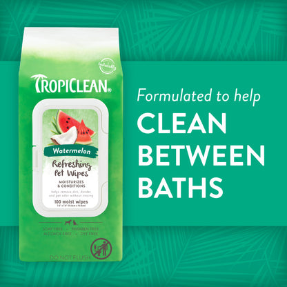 TropiClean Watermelon 2-in-1 Refreshing Pet Wipes.