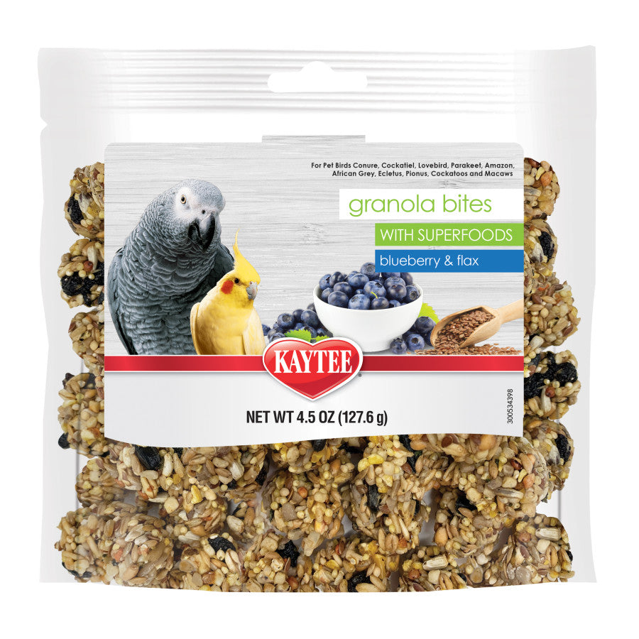 SPECIALS RESOURCES CONTACT US MY ACCOUNT Bird Bird Treats Whole Food Bird Treats and Blends Customer View Printable View Kaytee Granola Bites Blueberry and Flax 1ea Kaytee ADDITIONAL FEATURES Product Gross Weight Kaytee Granola Bites Blueberry and Flax