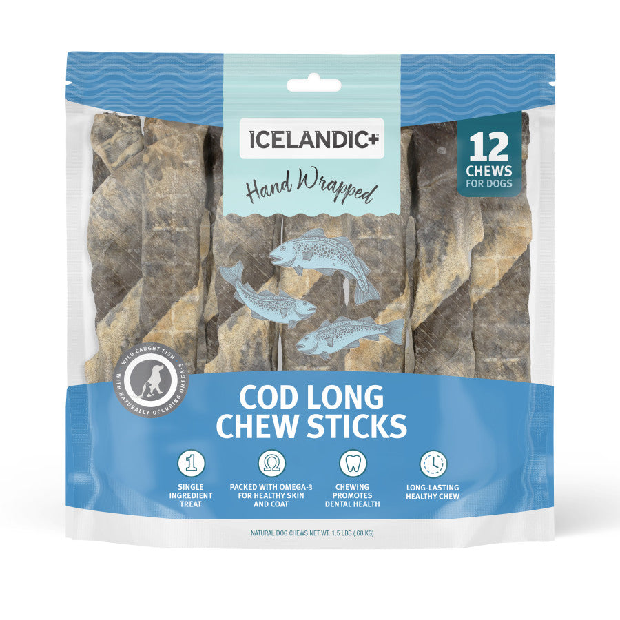 Icelandic+ Hand Wrapped Cod Skin Dog Chew Long Stick