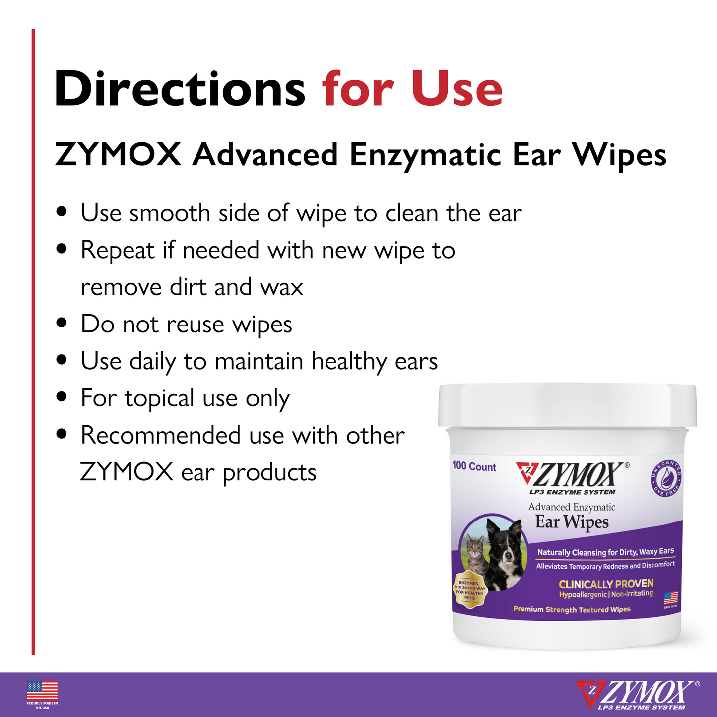ZYMOX Advanced Enzymatic Ear Wipes ZYMOX