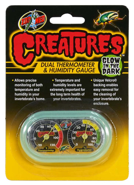 Zoo Med Creatures Dual Thermometer & Humidity Gauge Glow in the Dark