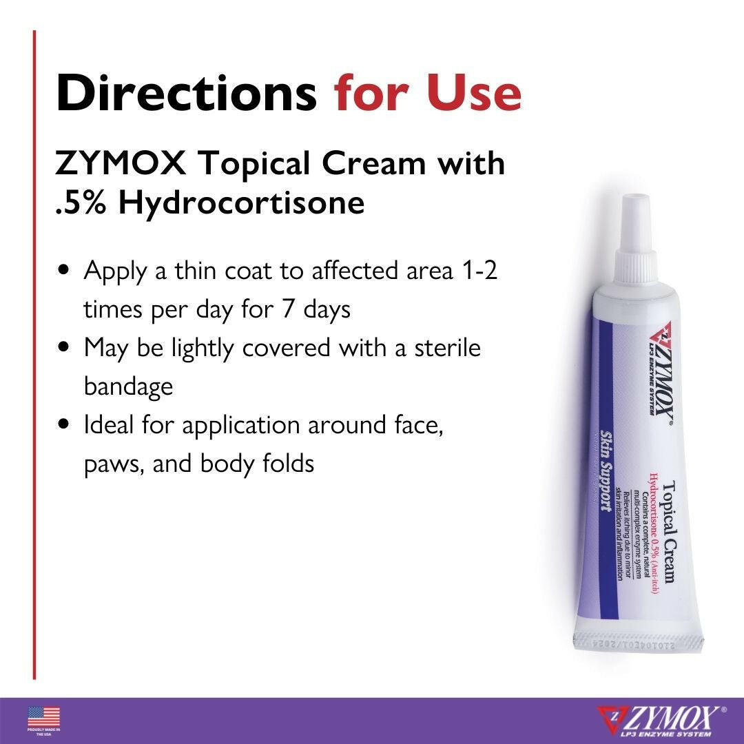 Zymox Topical Cream 0.5% Hydrocortisone Tube.