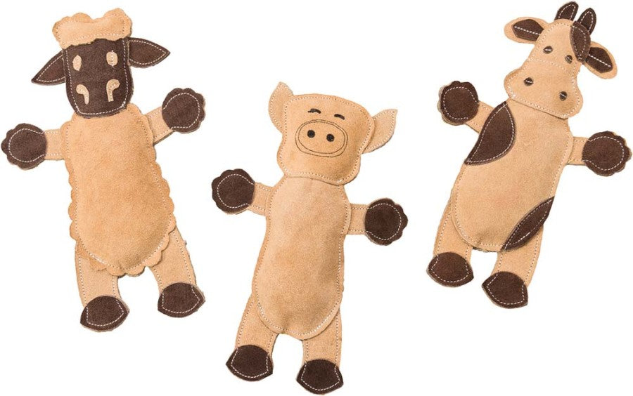 Dura-Fused Leather Barnyard Dog Toy Assorted
