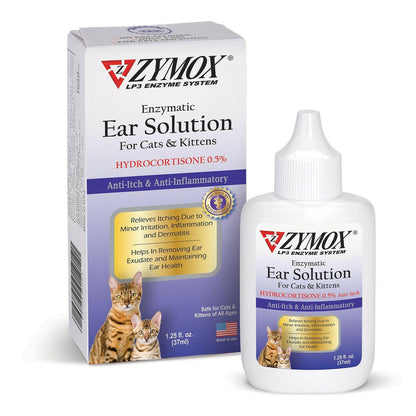 Zymox Enzymatic Ear Solution 0.5% Hydrocortisone for Cats & Kittens.
