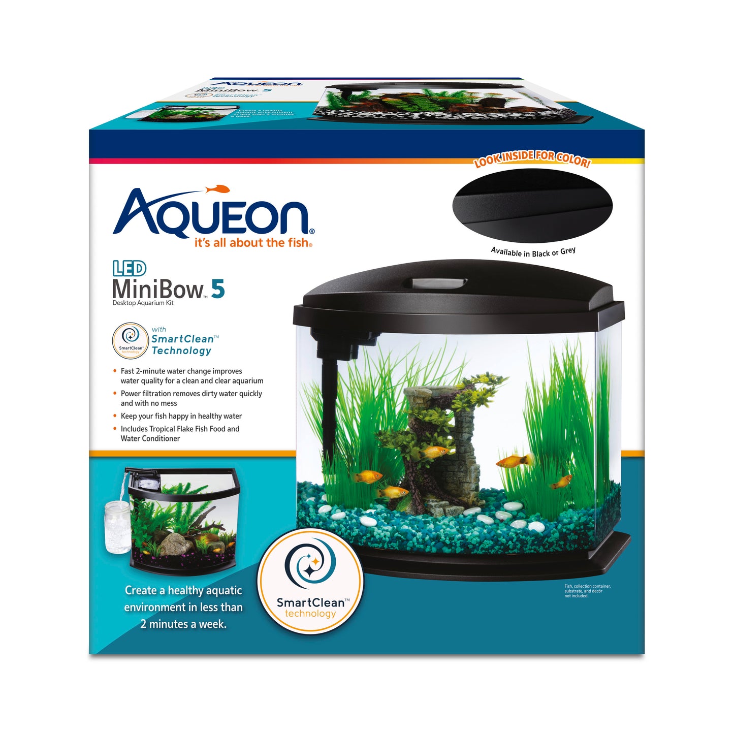 Aqueon LED MiniBow Kit with SmartClean Technology - Black - 5 gal