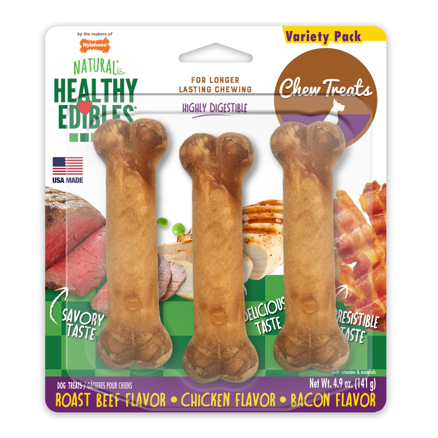 Nylabone Healthy Edibles All-Natural Long Lasting Chew Treats Variety Pack