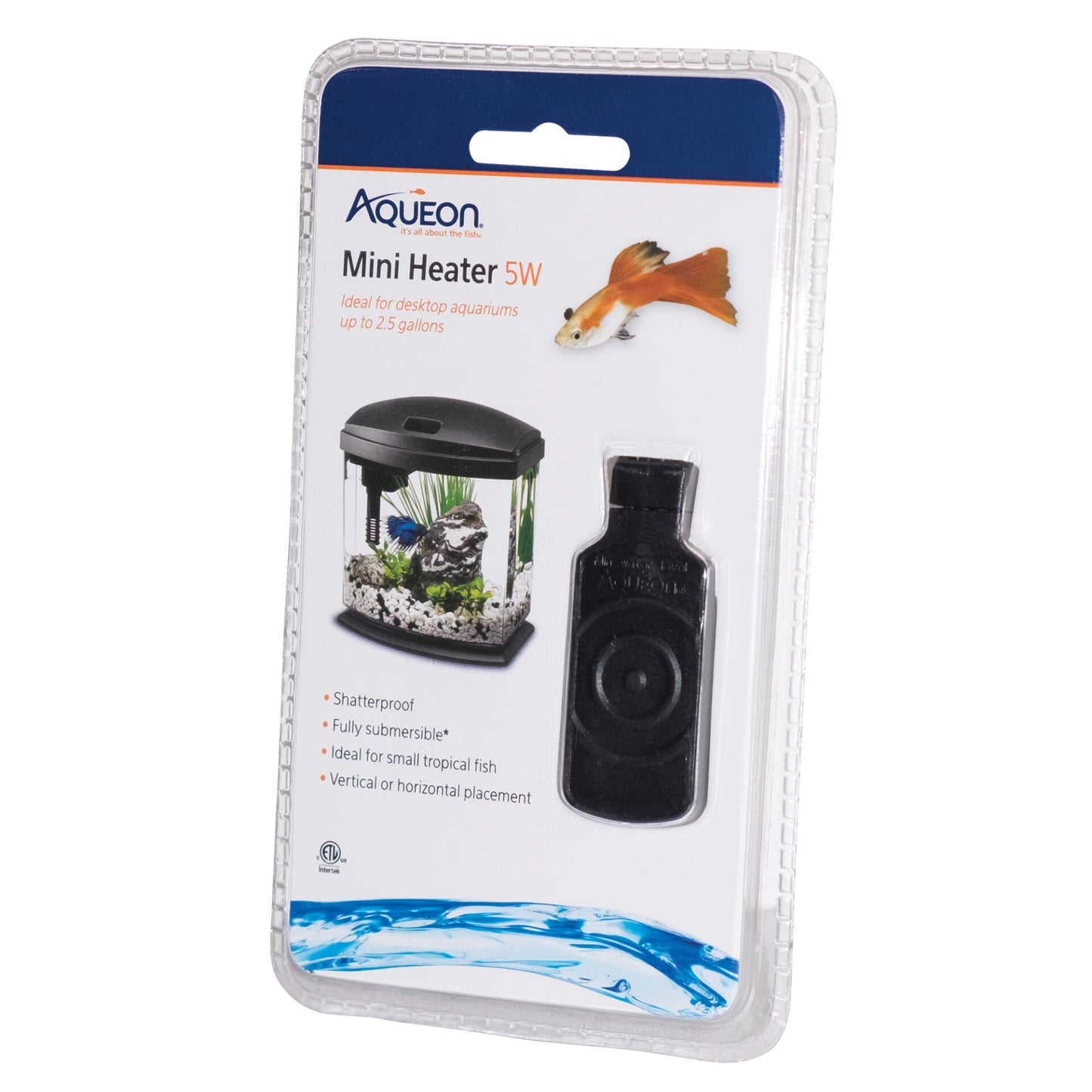 Aqueon Flat Submersible Heater - Mini, 1ea/Up To 2.5 gal, Black, 5 W
