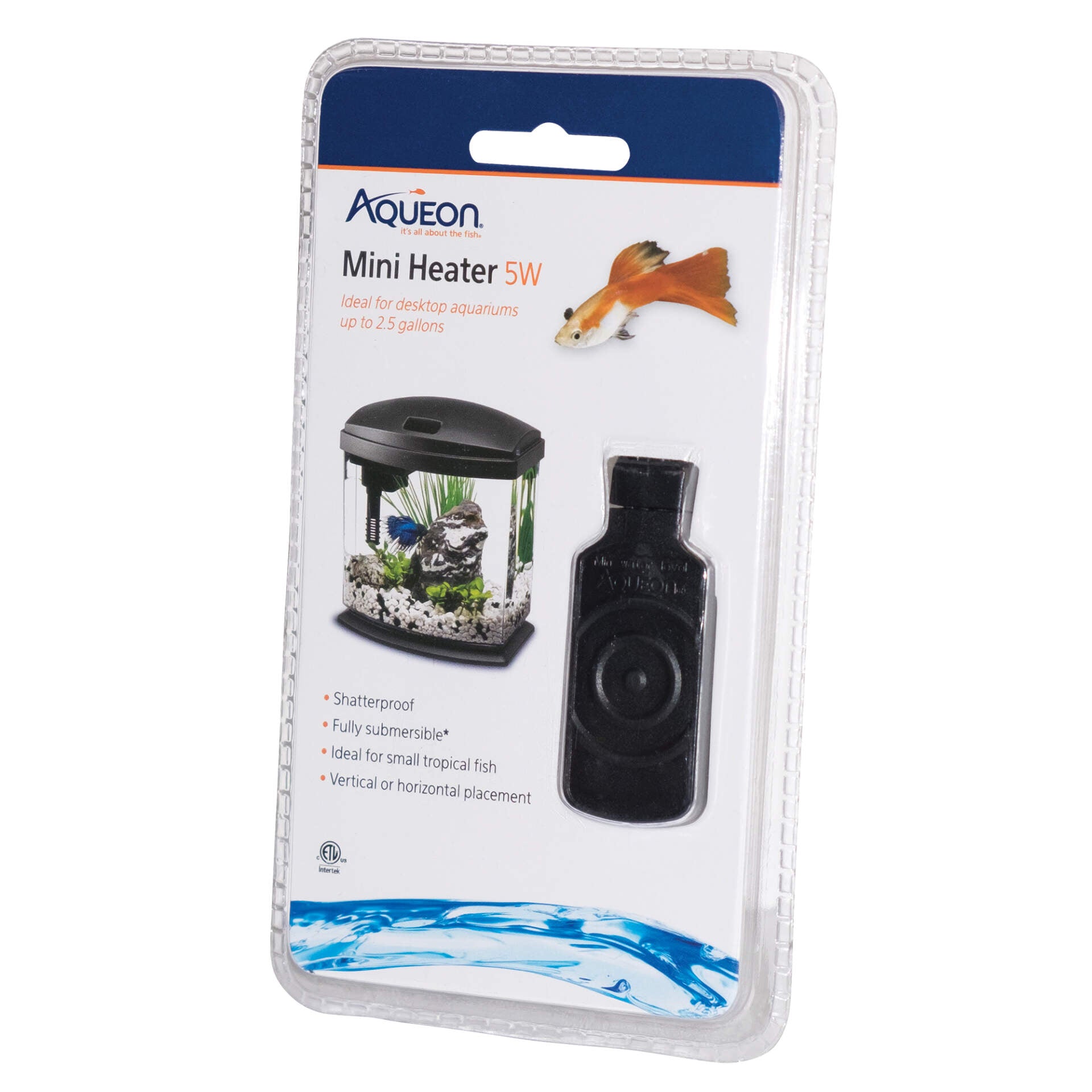 Aqueon Flat Submersible Heater - Mini, 1ea/Up To 2.5 gal, Black, 5 W