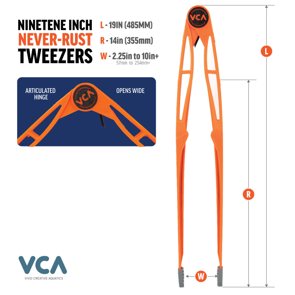 VCA 19in Never-Rust Tweezers - Sunset Orange