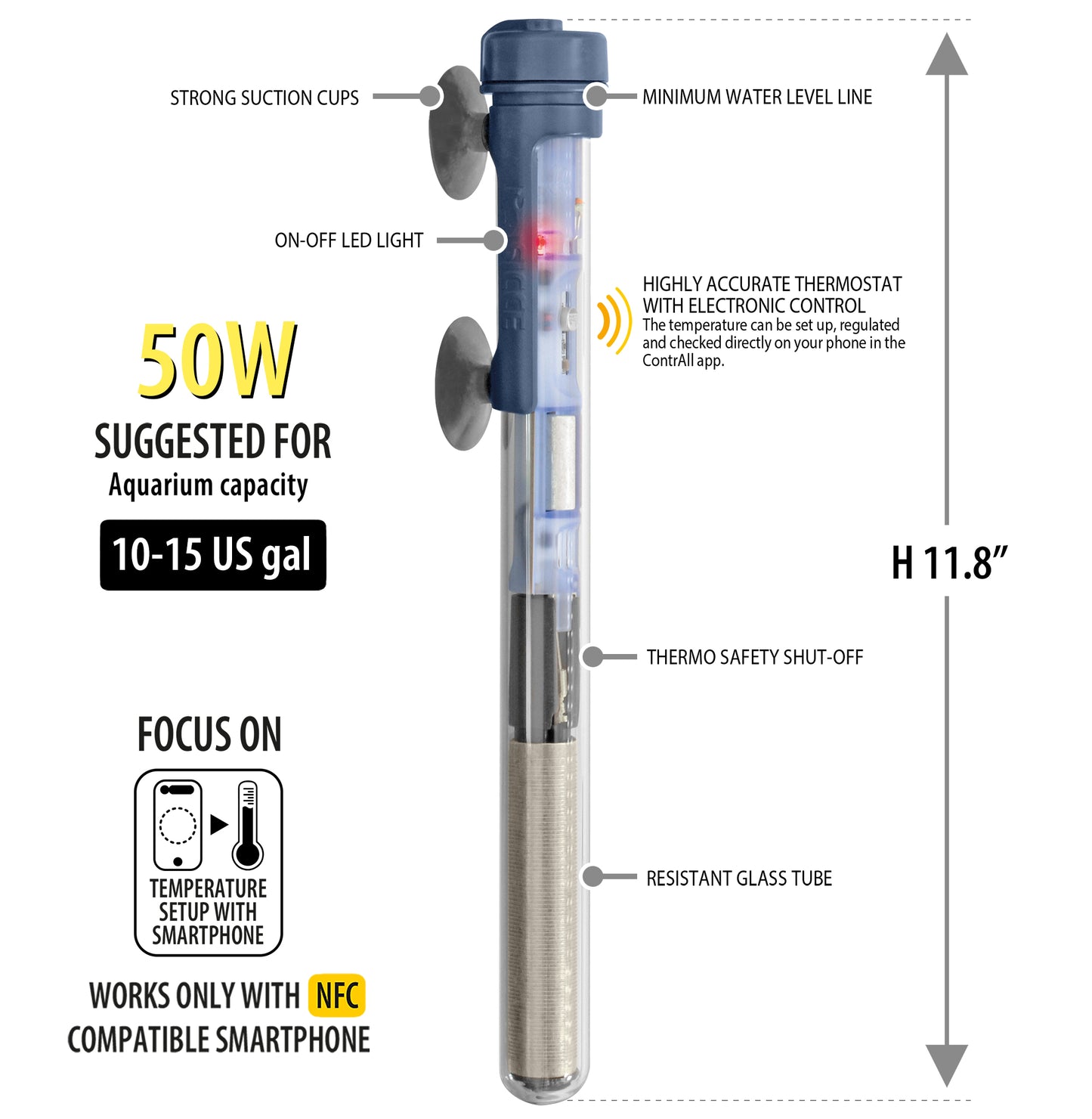 Sicce SCUBA ContactLess 50 - Submersible Heater - 50 Watt