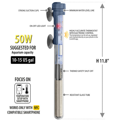 Sicce SCUBA ContactLess 50 - Submersible Heater - 50 Watt
