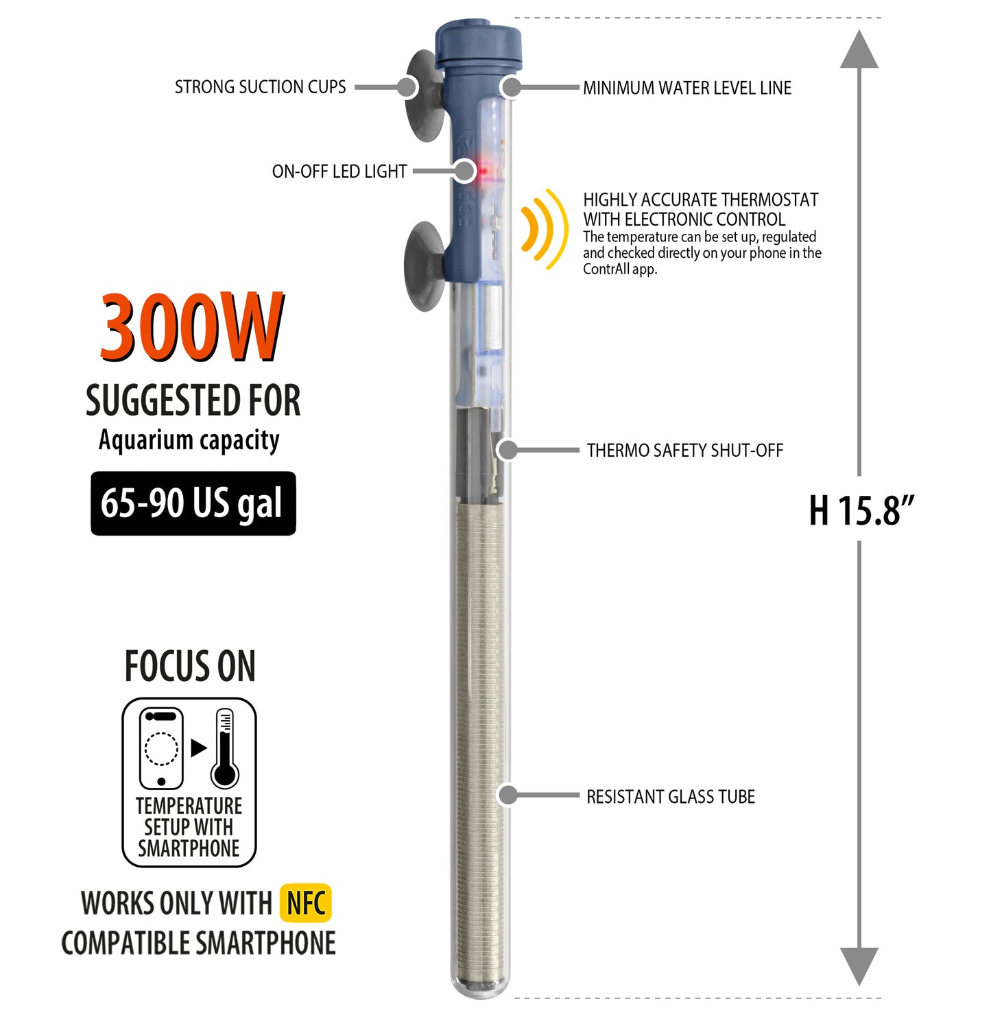 Sicce SCUBA ContactLess 300 - Submersible Heater - 300 Watt