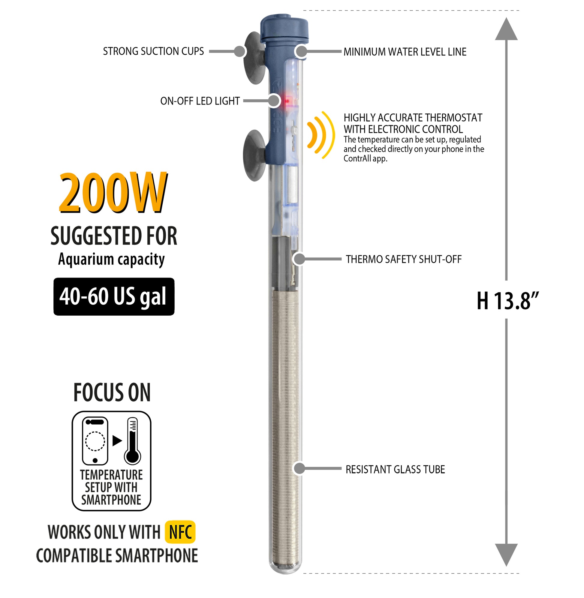 Sicce SCUBA ContactLess 200 - Submersible Heater - 200 Watt