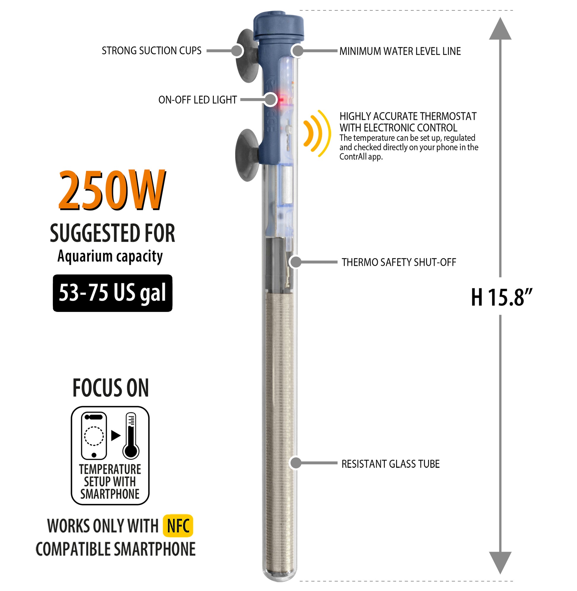 Sicce SCUBA ContactLess 250 - Submersible Heater - 250 Watt