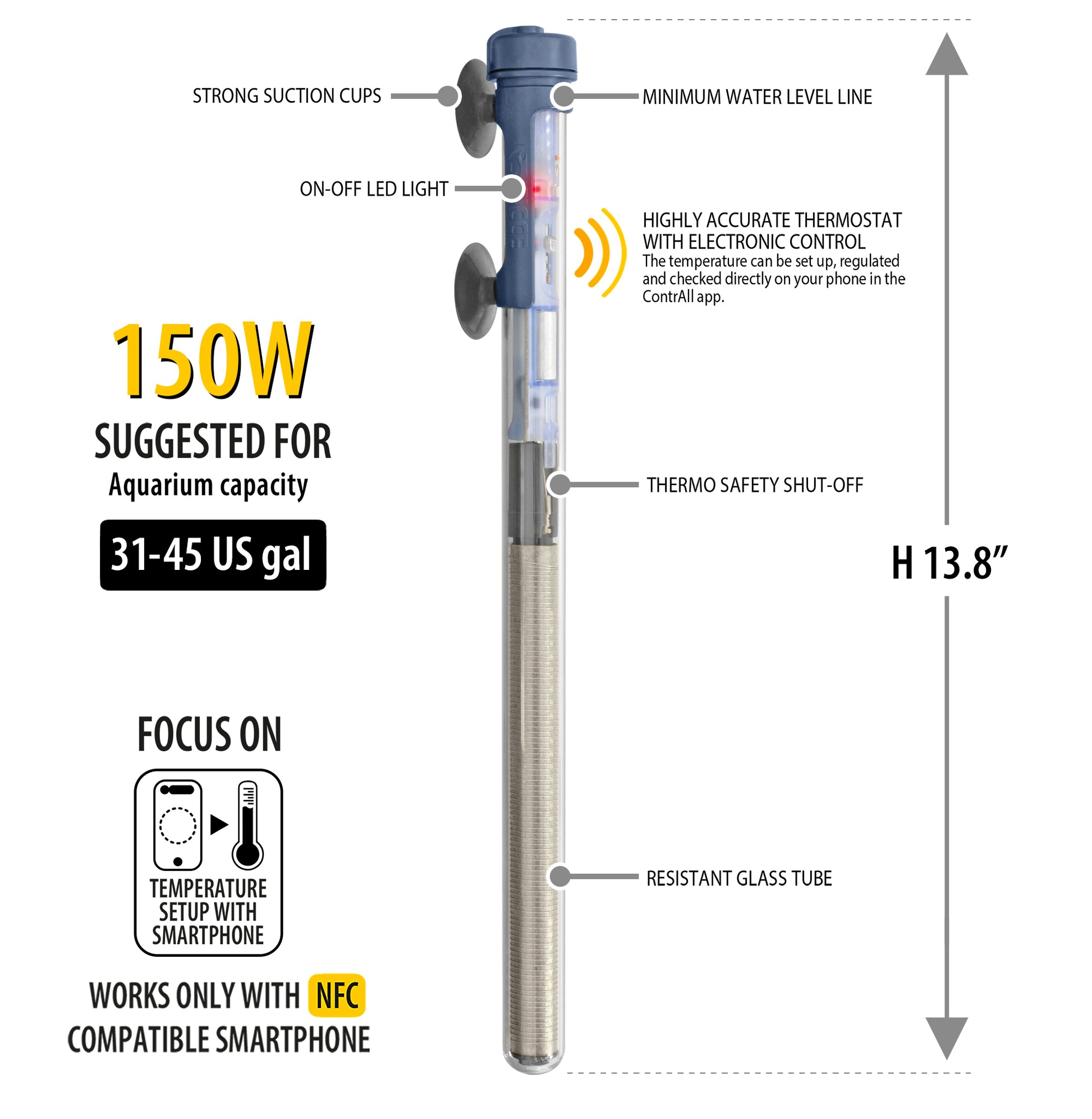 Sicce SCUBA ContactLess 150 - Submersible Heater - 150 Watt