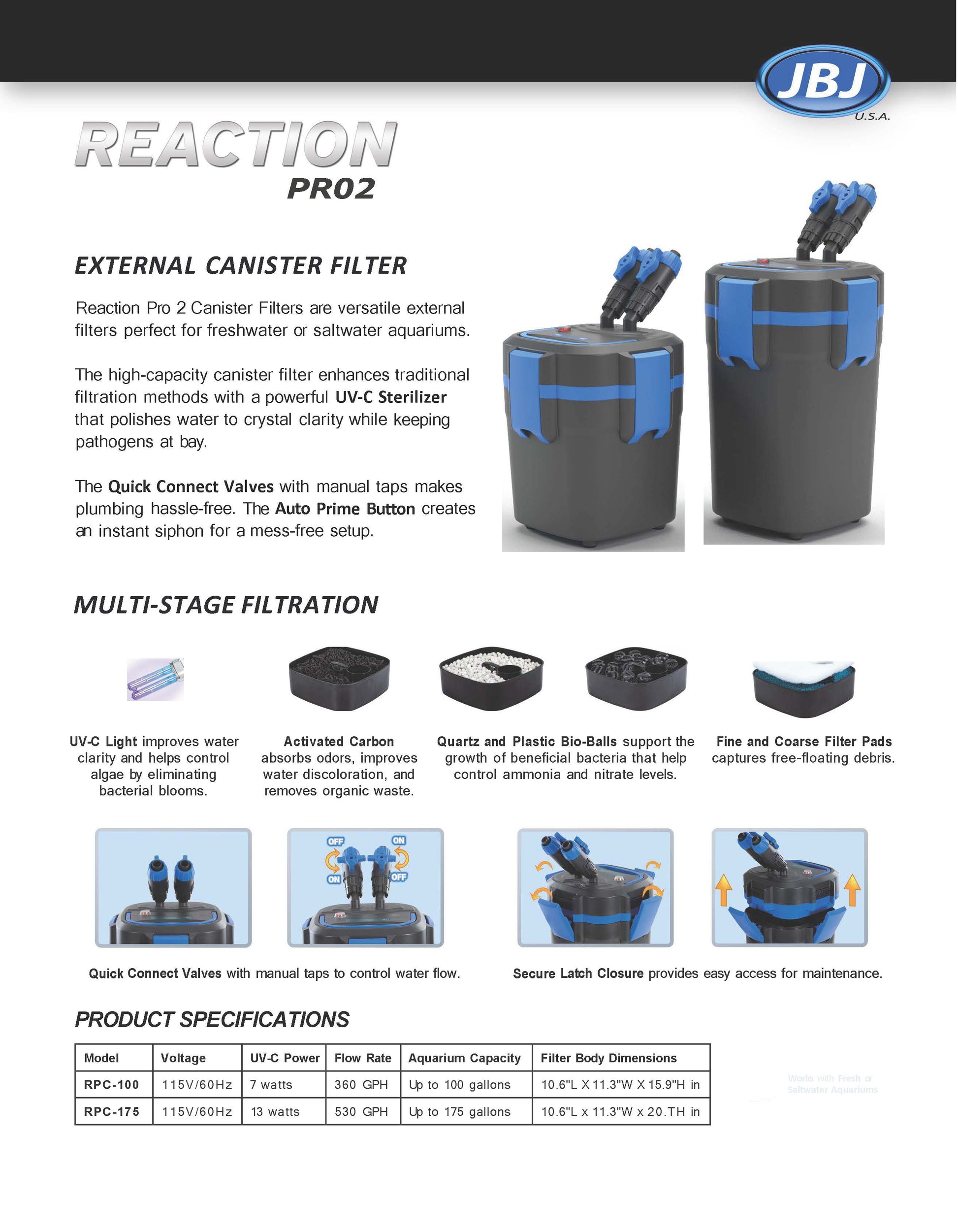 JBJ Reaction PRO 2 Canister w/ 7w UV