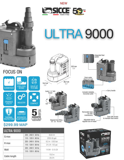 Sicce Ultra 9000 Multifunction Pump 2250gph