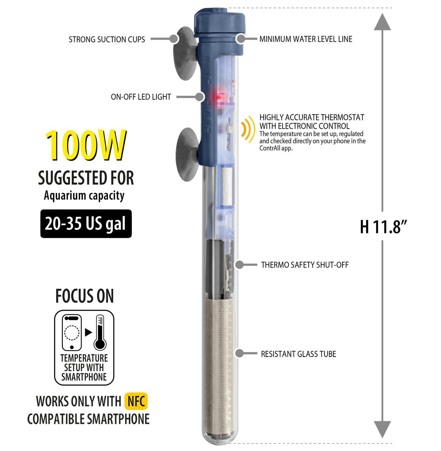 Sicce SCUBA ContactLess 100 - Submersible Heater - 100 Watt