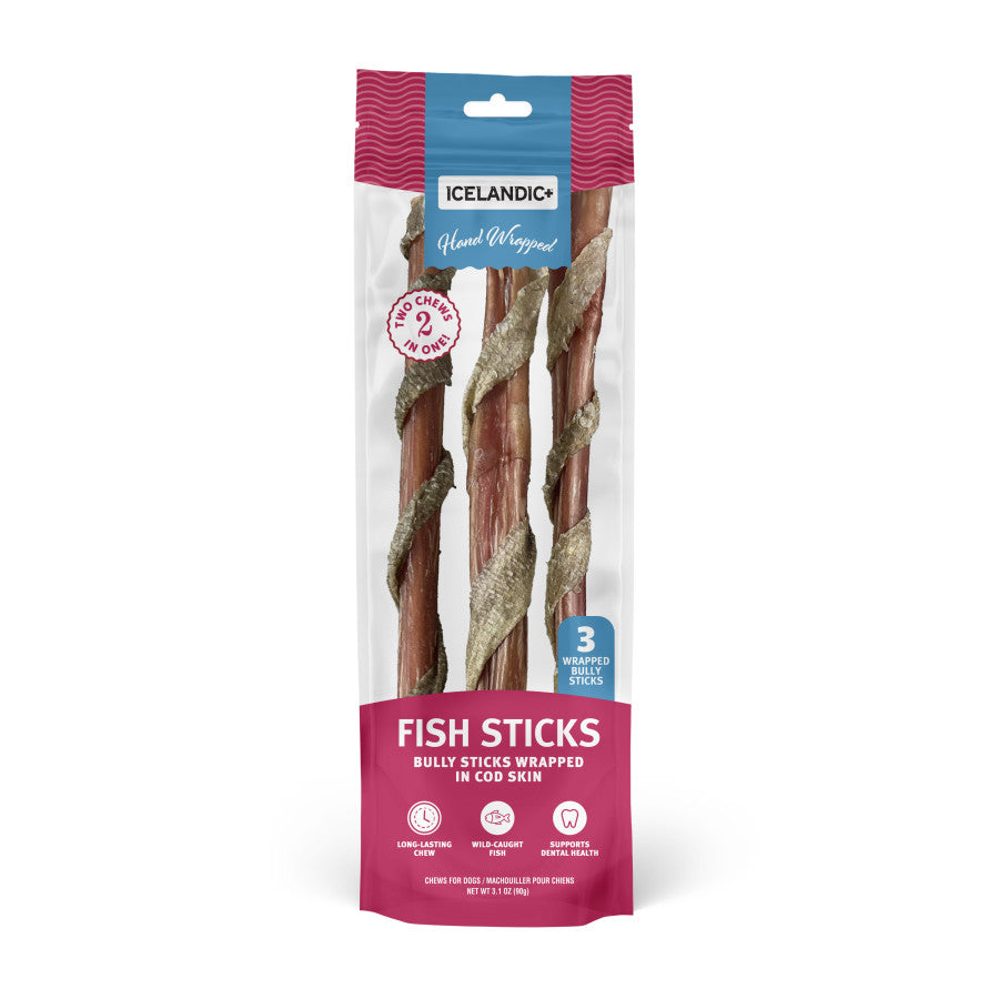 Icelandic+ Hand Wrapped Fish Stick Dog Treat Bully w/Cod Skin