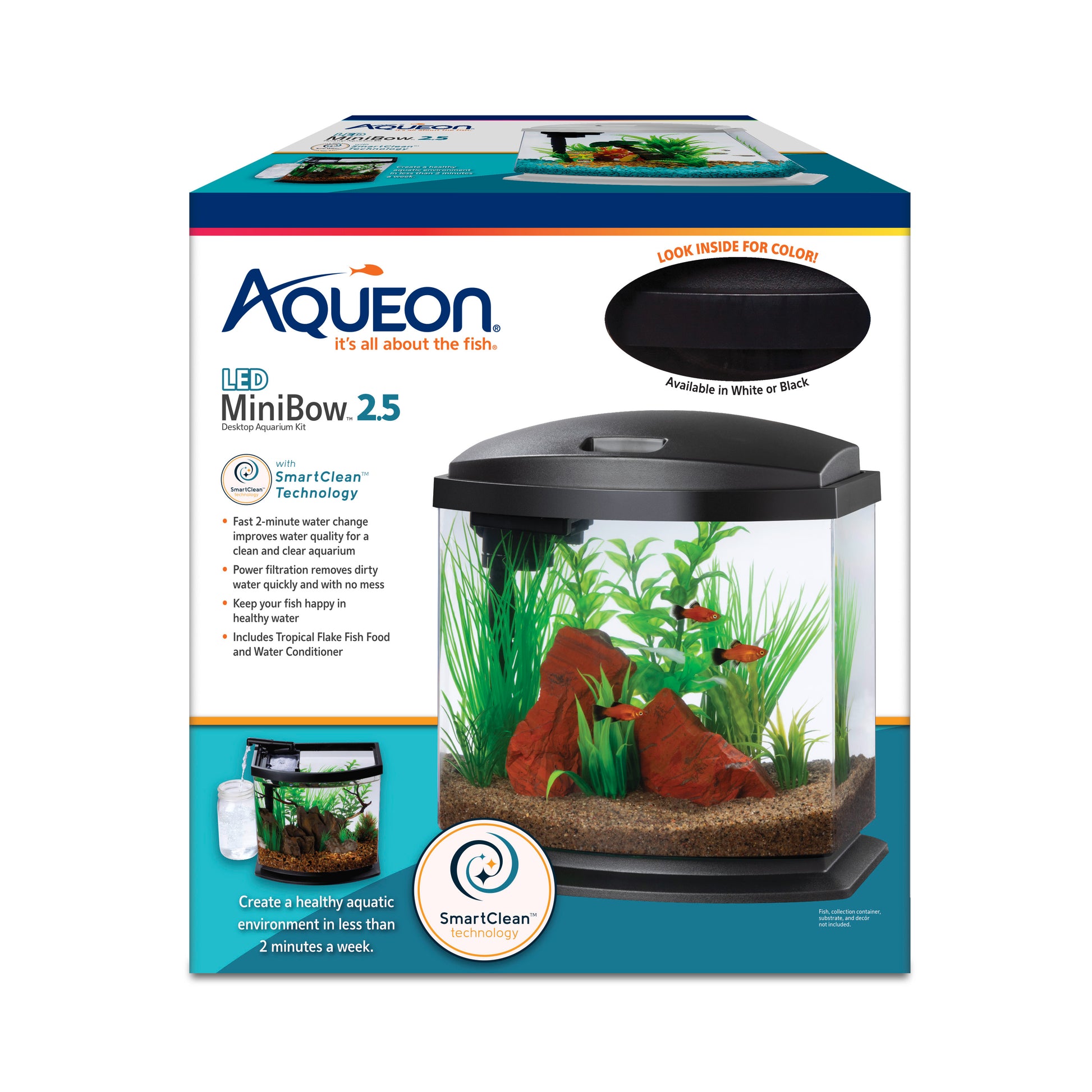Aqueon LED MiniBow Kit with SmartClean Technology - Black - 2.5 gal