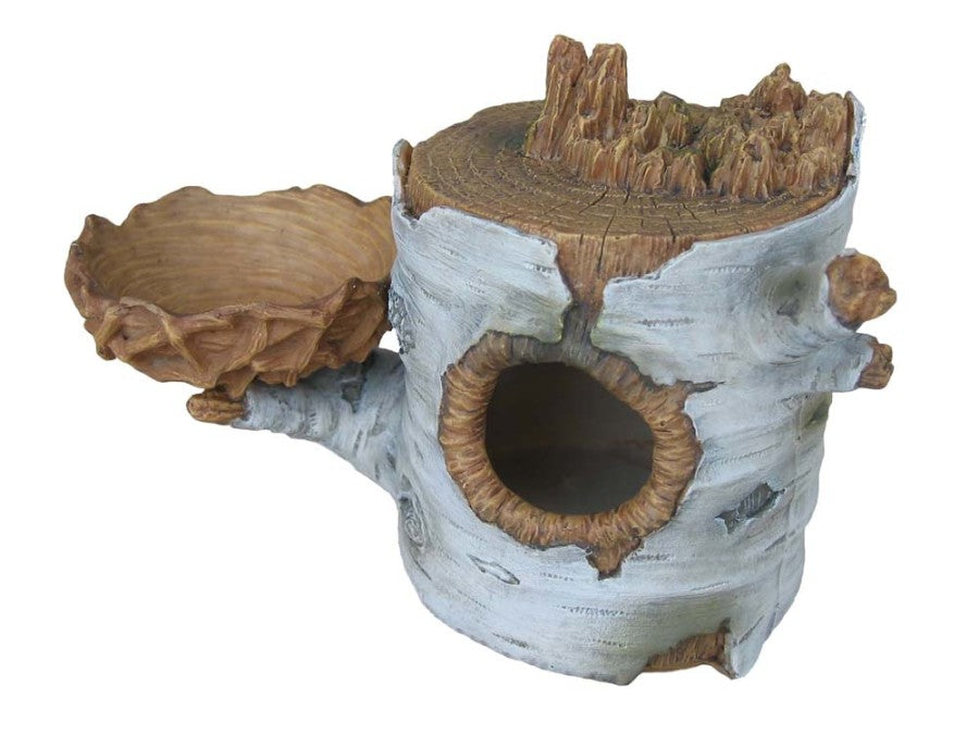 Weco Products Wecorama Sleepy Hollows Birch Den Lodge Terrarium Ornament with Feeder