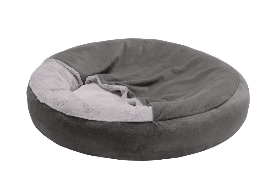 Fur Haven Pet Products Wave Fur & Velvet Hooded Donut Pet Bed - Small.