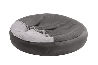 Fur Haven Pet Products Wave Fur & Velvet Hooded Donut Pet Bed - Small.