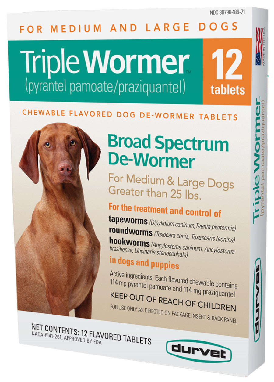 Durvet Triple Wormer Chewable Tablets for Medium to Large Dogs