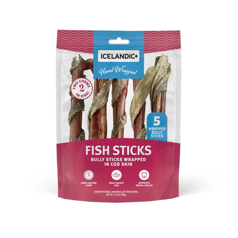 Icelandic+ Hand Wrapped Fish Stick Dog Treat Bully w/Cod Skin