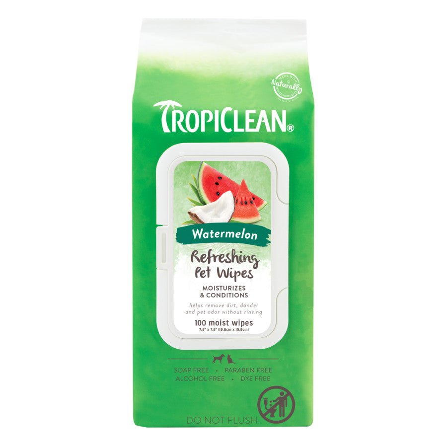 TropiClean Watermelon 2-in-1 Refreshing Pet Wipes.