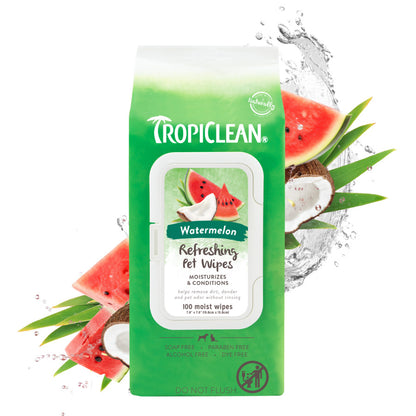 TropiClean Watermelon 2-in-1 Refreshing Pet Wipes.