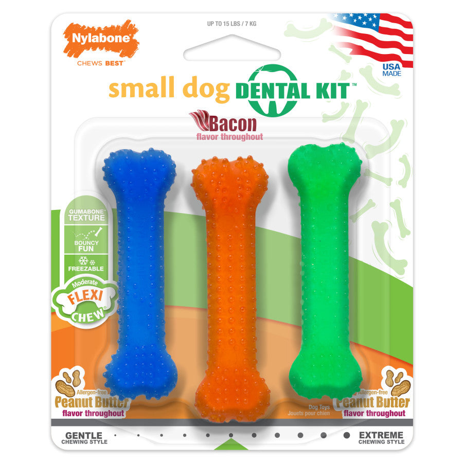 Nylabone Flexi Chew Gumabone Textured Bone Chew Toy Dental Kit