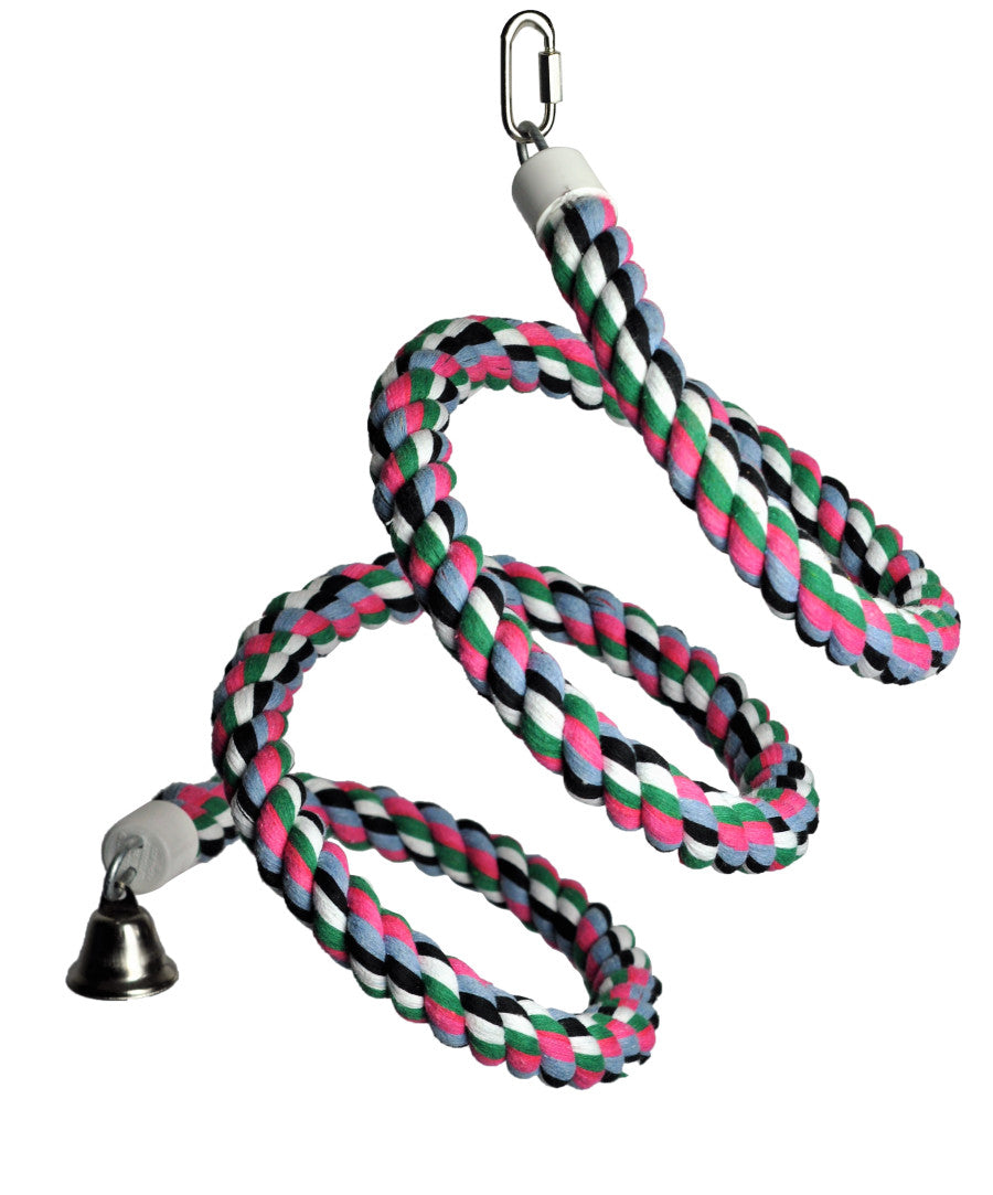 A & E Cages Rainbow Cotton Rope Boing with Bell Bird Toy