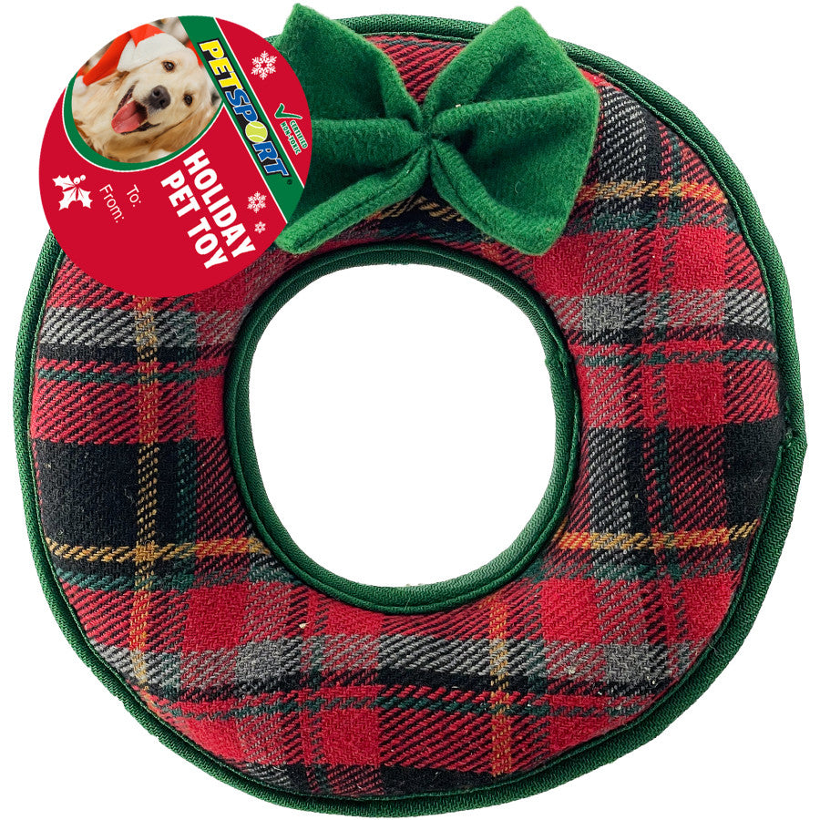 Petsport USA Holiday Plaid Wreath Dog Toy