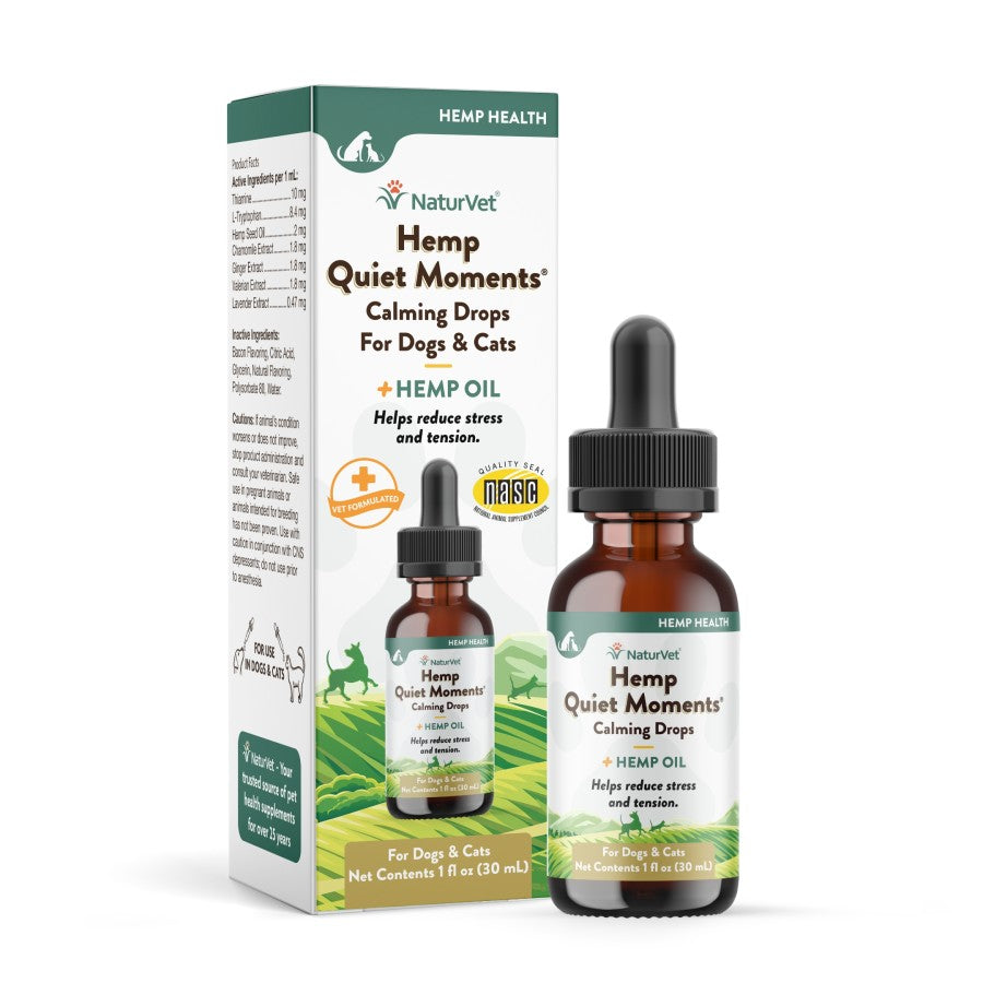 NaturVet Hemp Quiet Moments Calming Drops for Dogs & Cats