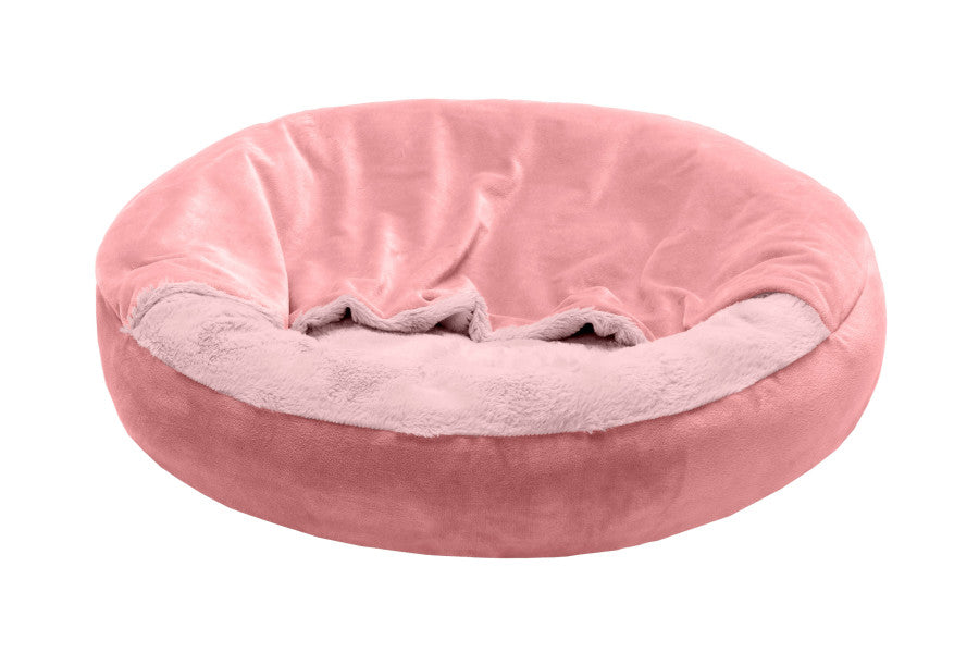 Fur Haven Pet Products Wave Fur & Velvet Hooded Donut Pet Bed - Small.
