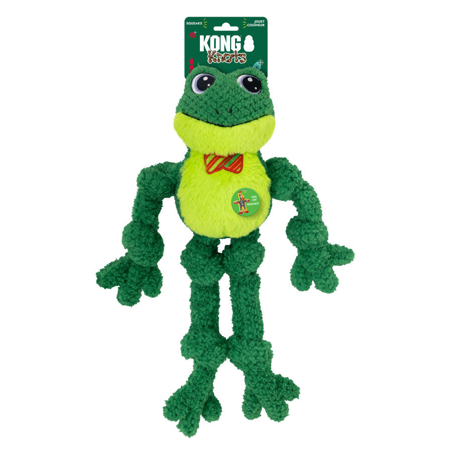 KONG Holiday Knots Bow Tie Frog Dog Toy