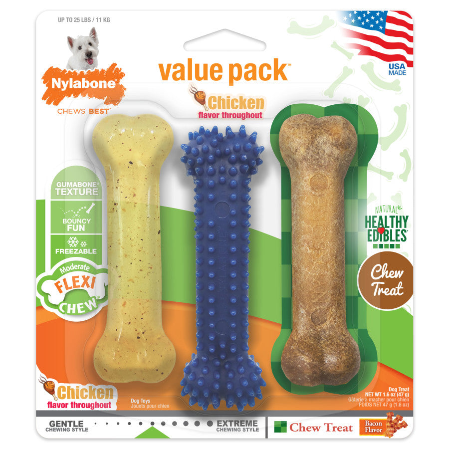 Nylabone Flexi Chew Small Dog Chew Toy Value Pack